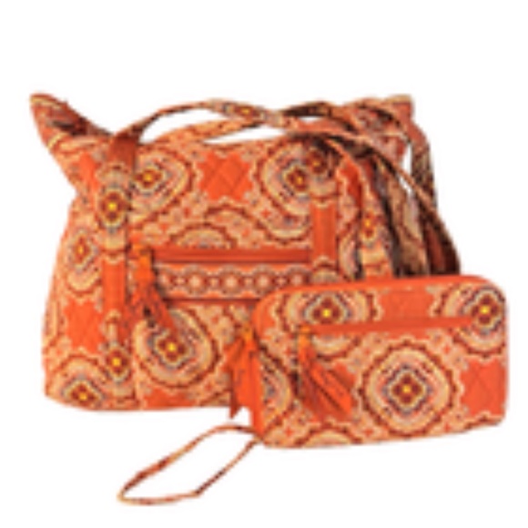 Vera Bradley Villager Tote & Wristlet Set Symphony in Hue Orange Floral Cotton - Picture 1 of 15